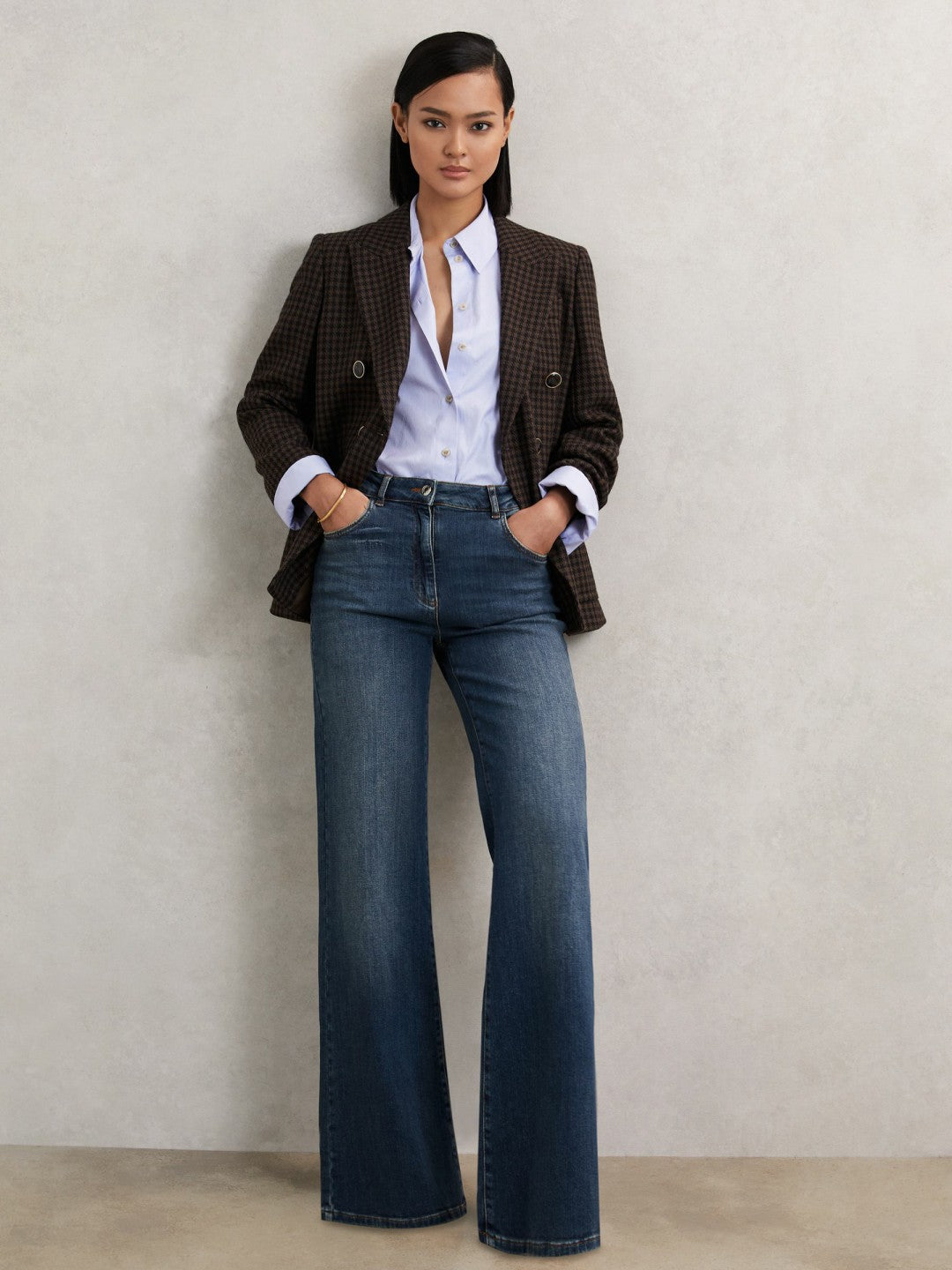 Petite Mid-Rise Flared Jeans in Mid Blue Women | Reiss