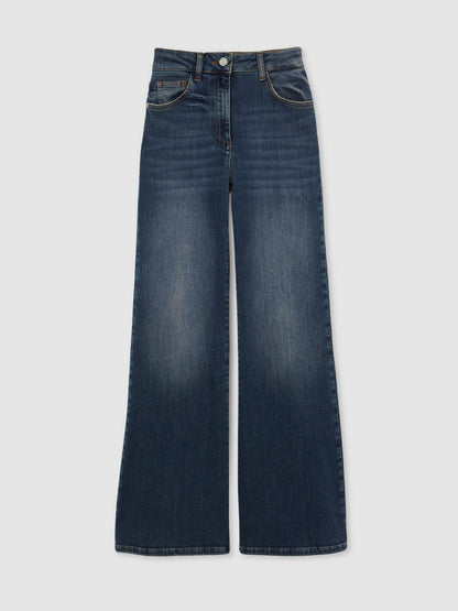 Petite Mid-Rise Flared Jeans in Mid Blue Women | Reiss