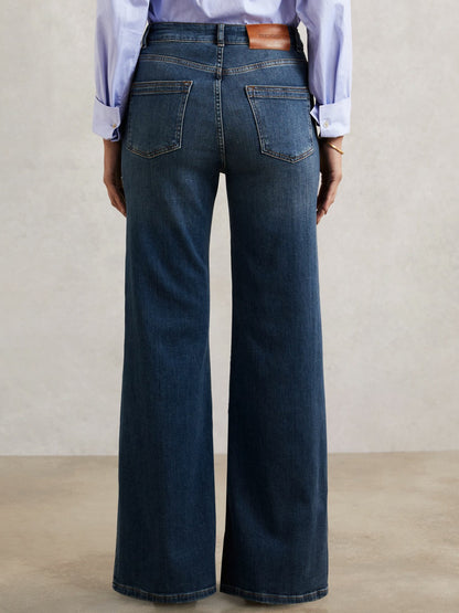 Petite Mid-Rise Flared Jeans in Mid Blue Women | Reiss