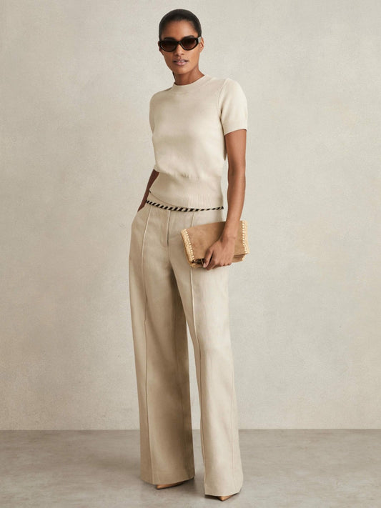 Cotton And Wool Crew-Neck Top in Neutral Women | Reiss