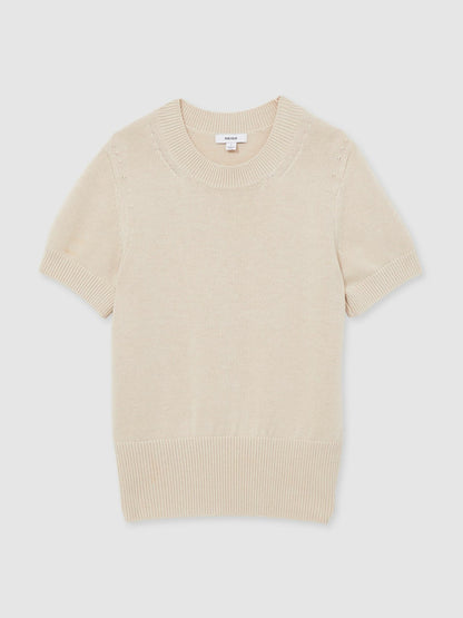 Cotton And Wool Crew-Neck Top in Neutral Women | Reiss