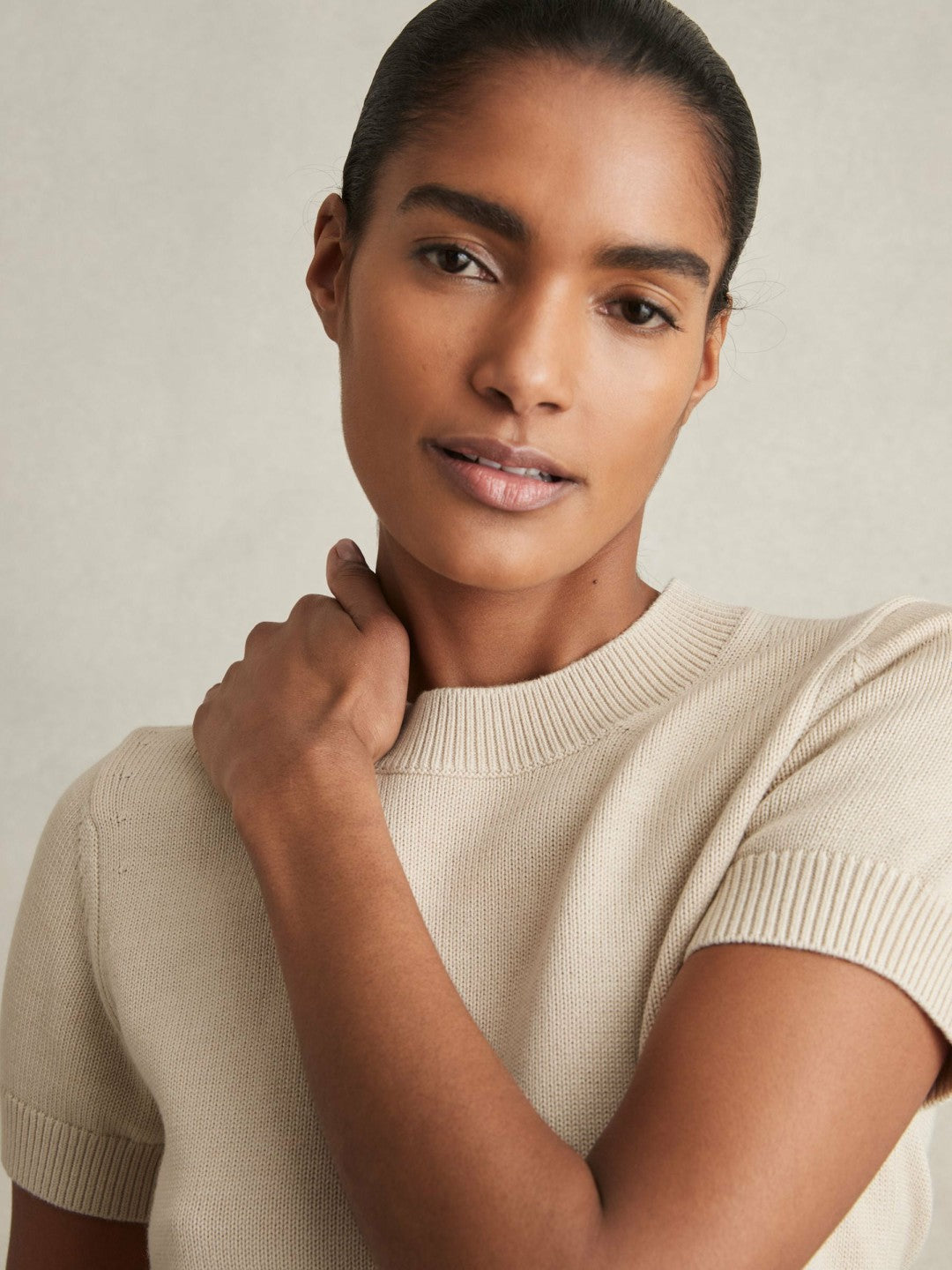 Cotton And Wool Crew-Neck Top in Neutral Women | Reiss