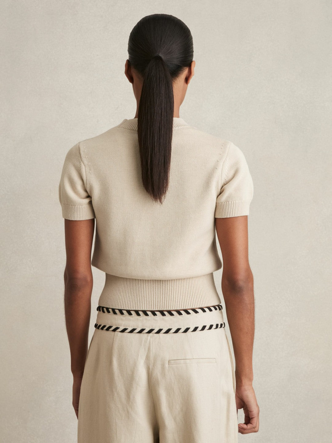 Cotton And Wool Crew-Neck Top in Neutral Women | Reiss