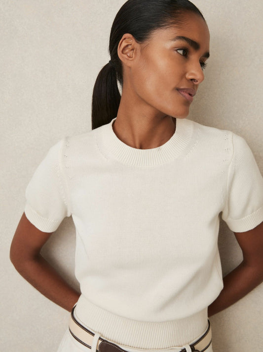 Cotton And Wool Crew-Neck Top in Ivory Women | Reiss