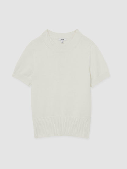 Cotton And Wool Crew-Neck Top in Ivory Women | Reiss