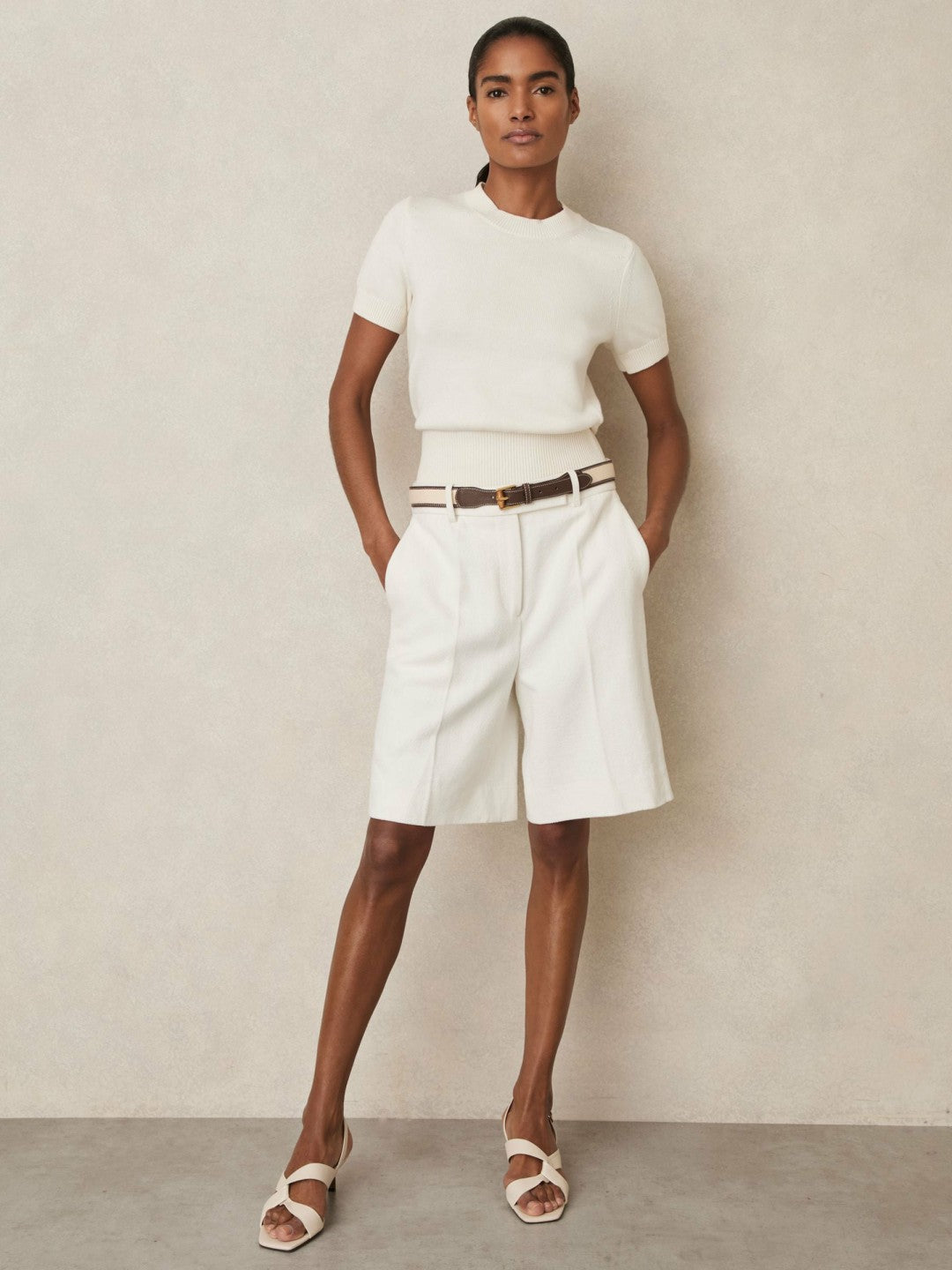 Cotton And Wool Crew-Neck Top in Ivory Women | Reiss