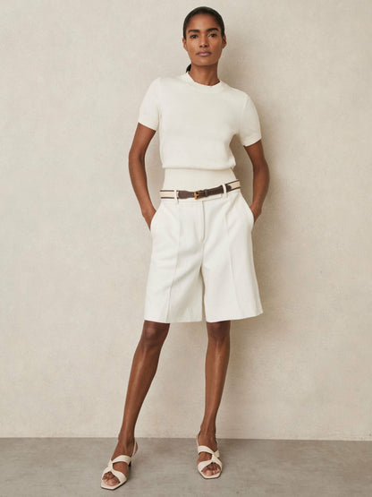 Cotton And Wool Crew-Neck Top in Ivory Women | Reiss
