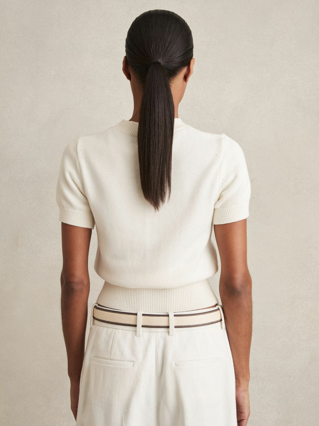 Cotton And Wool Crew-Neck Top in Ivory Women | Reiss