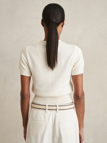 Cotton And Wool Crew-Neck Top in Ivory Women | Reiss