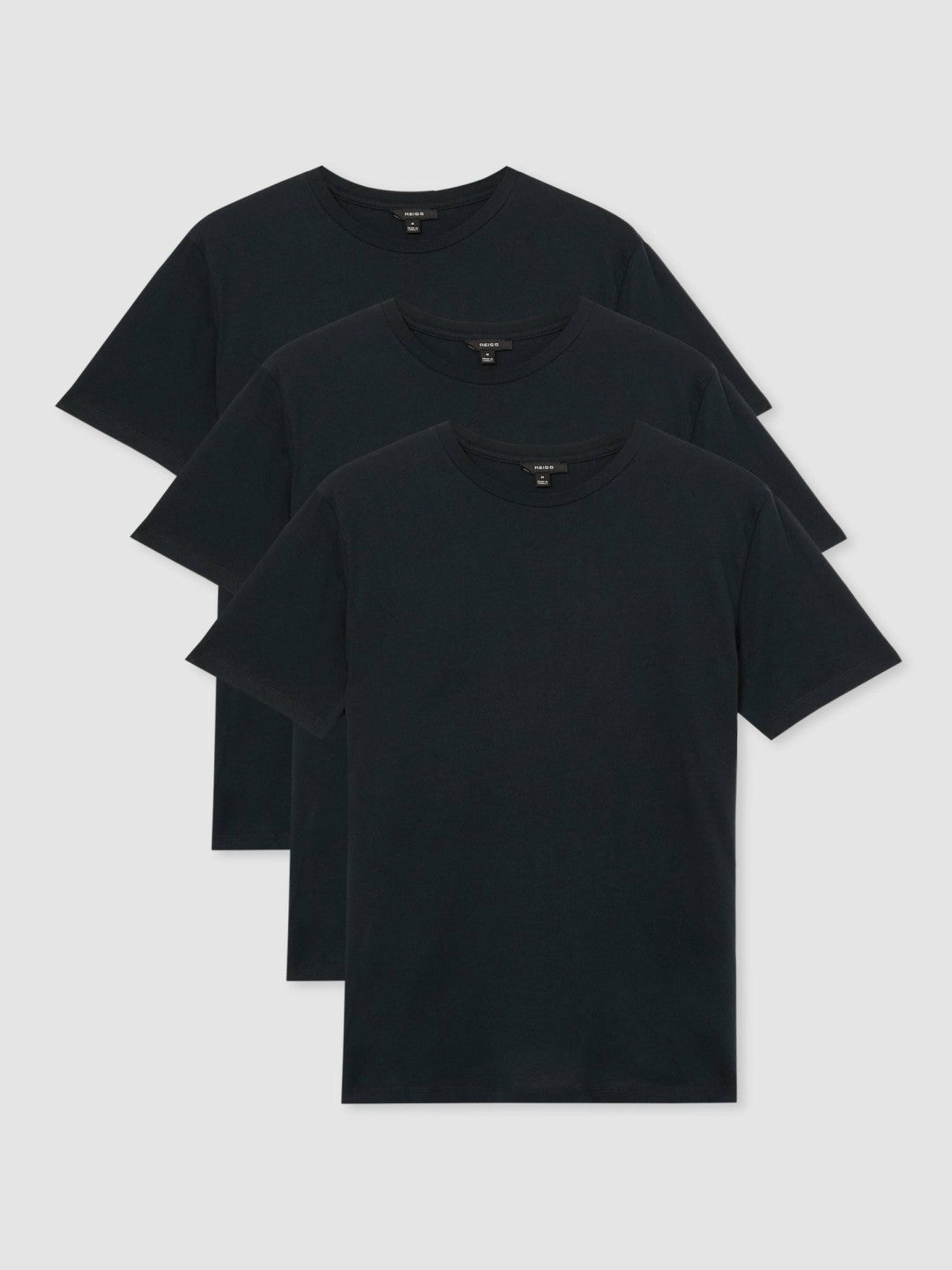 Cotton-Jersey Crew-Neck T-shirts 3 Pack in Navy Men | Reiss