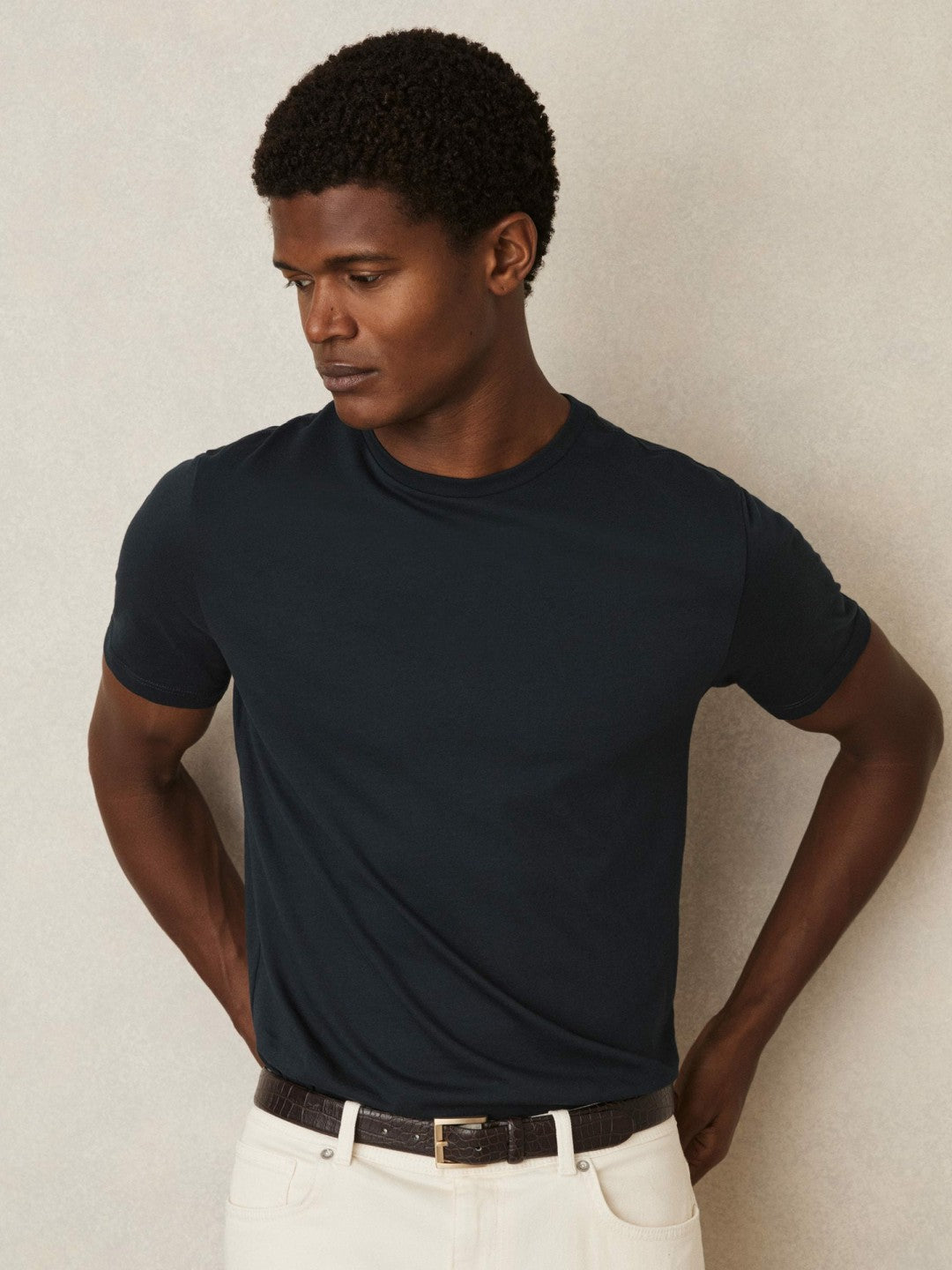 Cotton-Jersey Crew-Neck T-shirts 3 Pack in Navy Men | Reiss