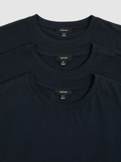 Cotton-Jersey Crew-Neck T-shirts 3 Pack in Navy Men | Reiss