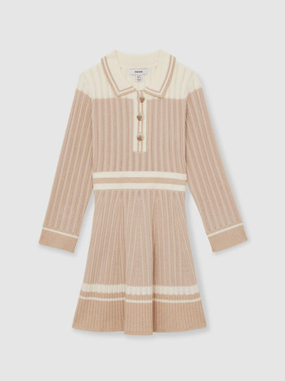 13-14 yrs Rib-Knit Pointelle Flared Dress in Pale Pink Children & Baby | Reiss