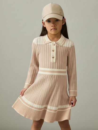 13-14 yrs Rib-Knit Pointelle Flared Dress in Pale Pink Children & Baby | Reiss