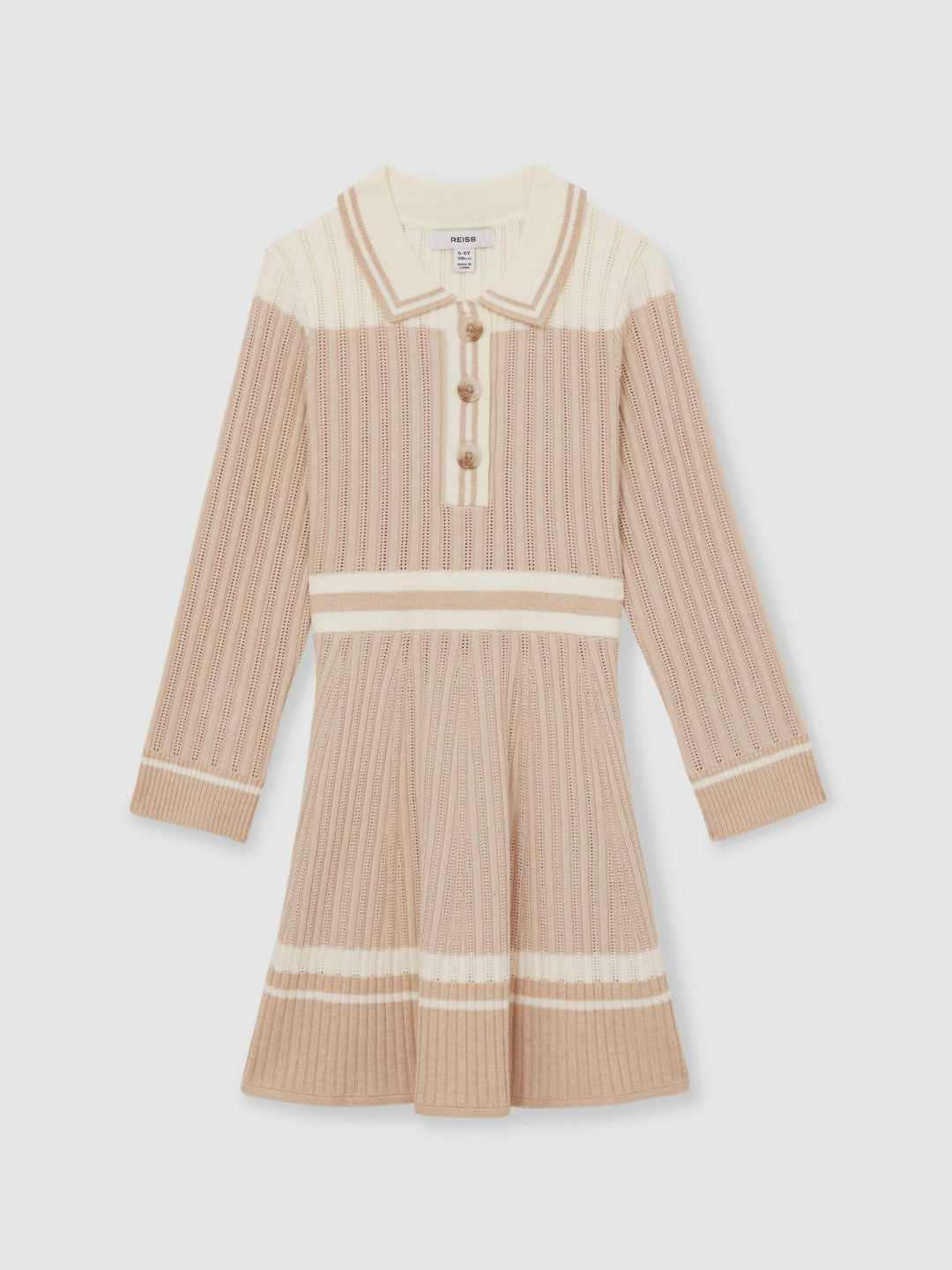 9-13 yrs Rib-Knit Pointelle Flared Dress in Pale Pink Children & Baby | Reiss