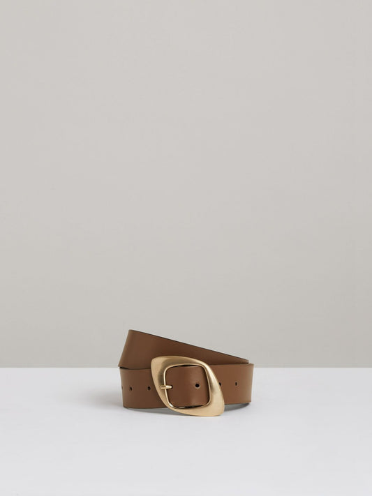 Leather Curved-Edge Buckle Belt in Taupe Women | Reiss