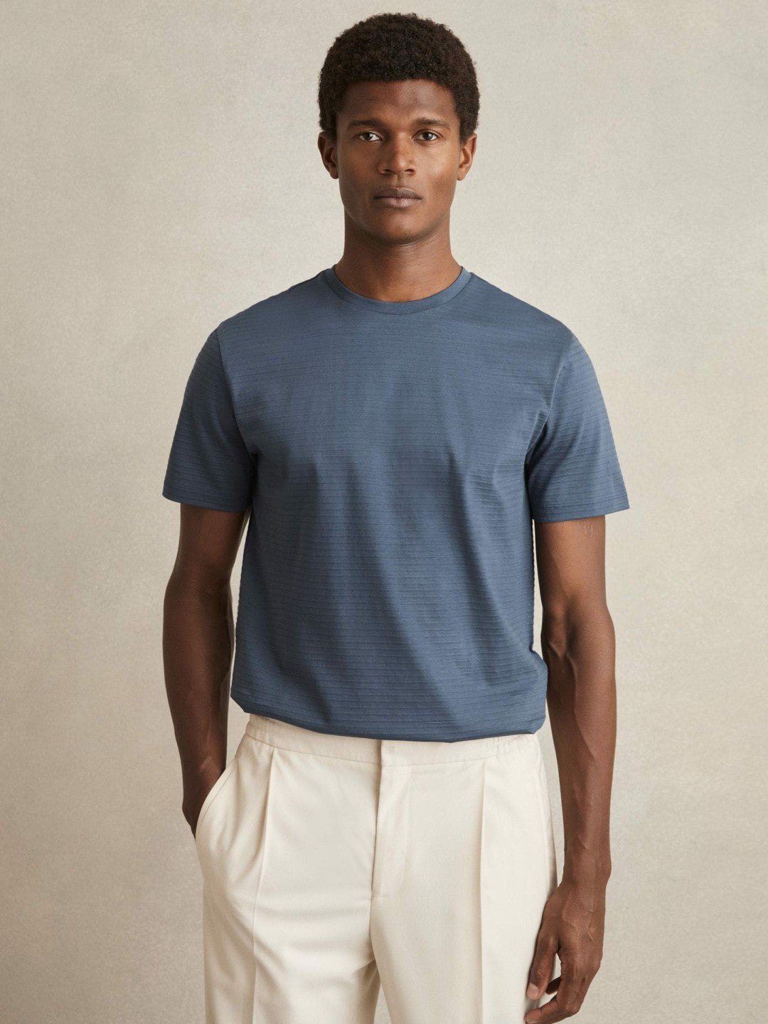 Mercerised-Cotton Ribbed T-Shirt in Airforce Blue Men | Reiss