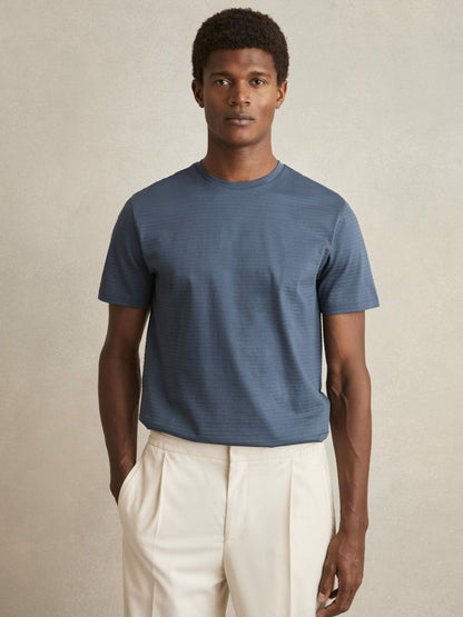 Mercerised-Cotton Ribbed T-Shirt in Airforce Blue Men | Reiss
