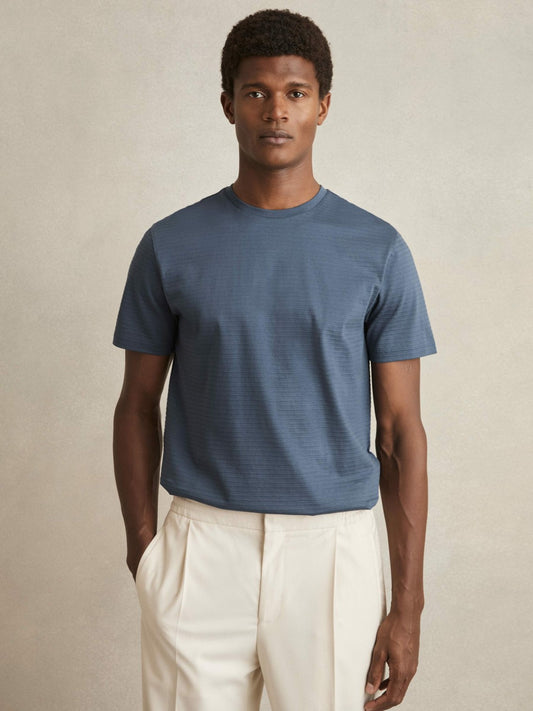 Mercerised-Cotton Ribbed T-Shirt in Airforce Blue Men | Reiss