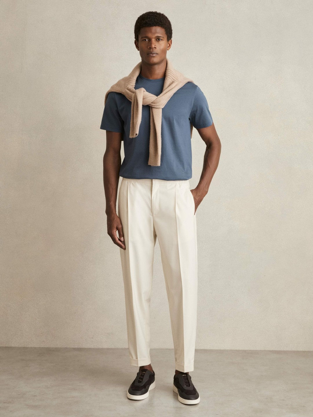 Mercerised-Cotton Ribbed T-Shirt in Airforce Blue Men | Reiss