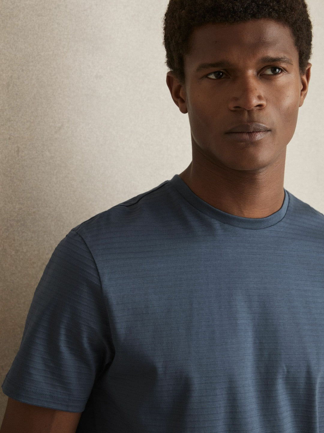 Mercerised-Cotton Ribbed T-Shirt in Airforce Blue Men | Reiss