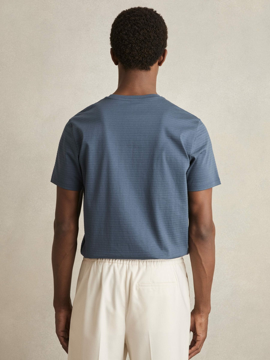 Mercerised-Cotton Ribbed T-Shirt in Airforce Blue Men | Reiss