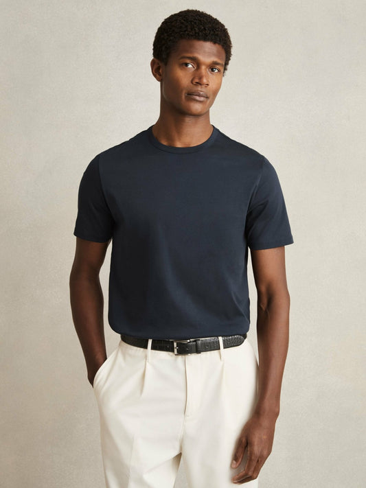 Mercerised-Cotton Crew-Neck T-Shirt in Navy Men | Reiss