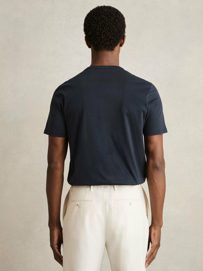 Mercerised-Cotton Crew-Neck T-Shirt in Navy Men | Reiss