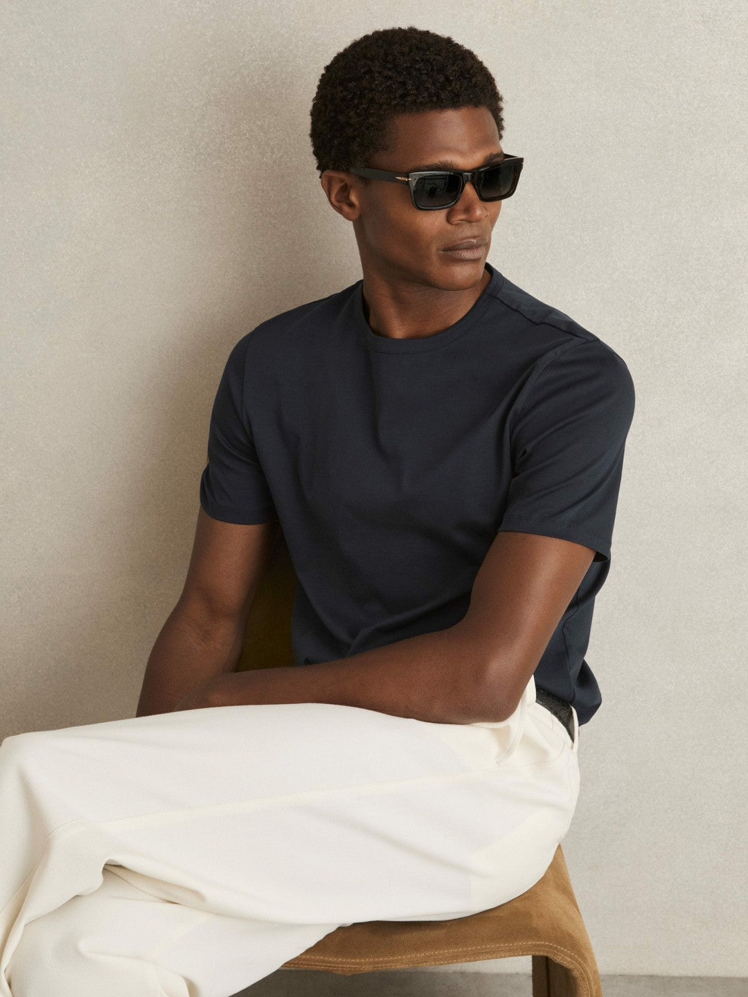Mercerised-Cotton Crew-Neck T-Shirt in Navy Men | Reiss