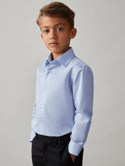 3-9 yrs Slim-Fit Cotton Shirt in Soft Blue Children & Baby | Reiss