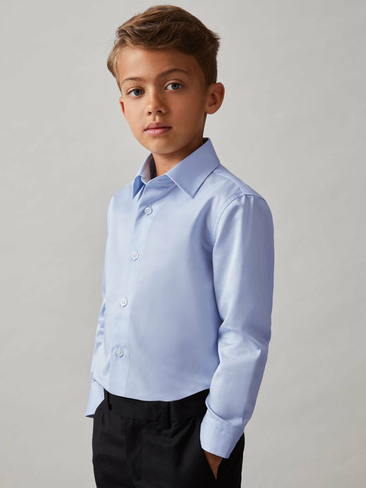 3-9 yrs Slim-Fit Cotton Shirt in Soft Blue Children & Baby | Reiss