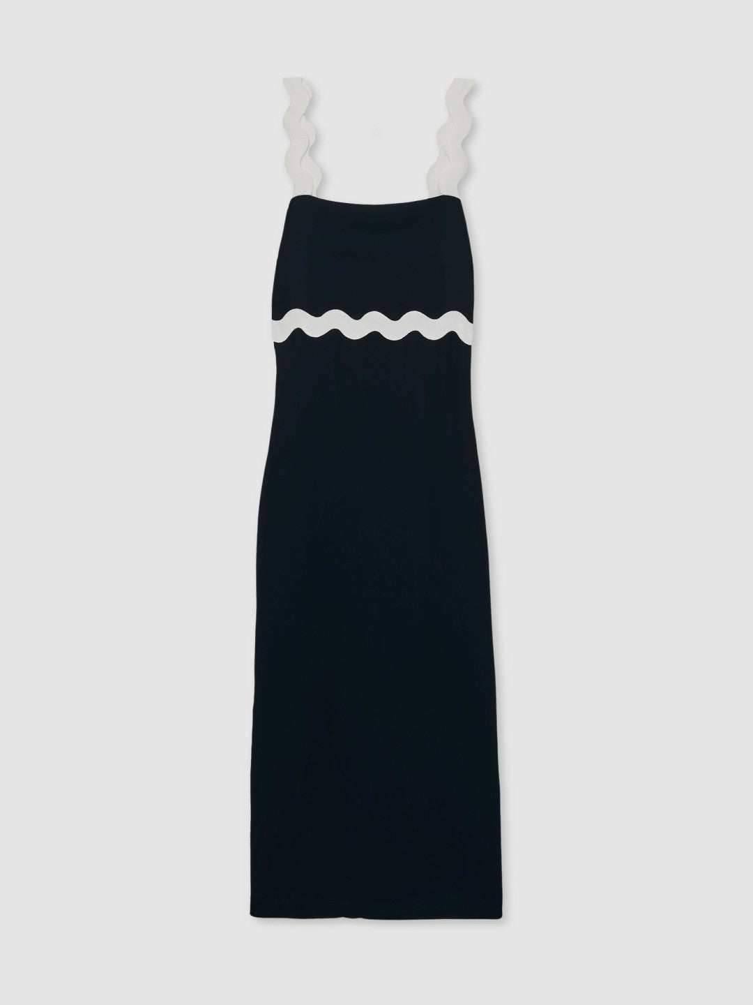 Wave-Trim Crepe Midi Dress in Navy Women | Reiss