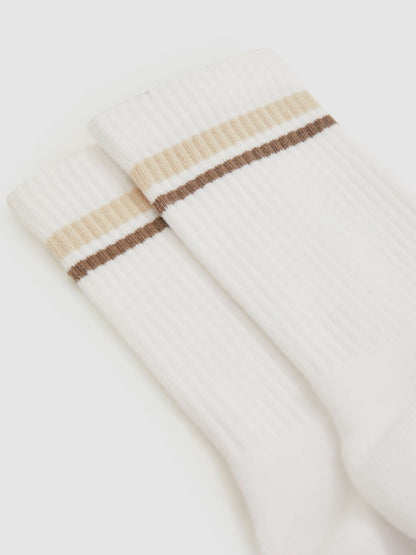 Cotton-Blend Striped Crew Socks in White Women | Reiss