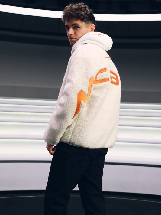 McLaren F1 Team Embroidered Fleece Jacket Unisex Fit in Off White Men | Reiss
