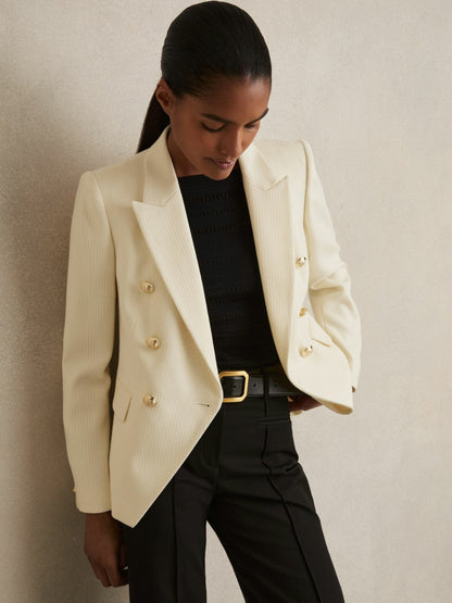 Tailored Fit Textured Double Breasted Blazer in White Women | Reiss