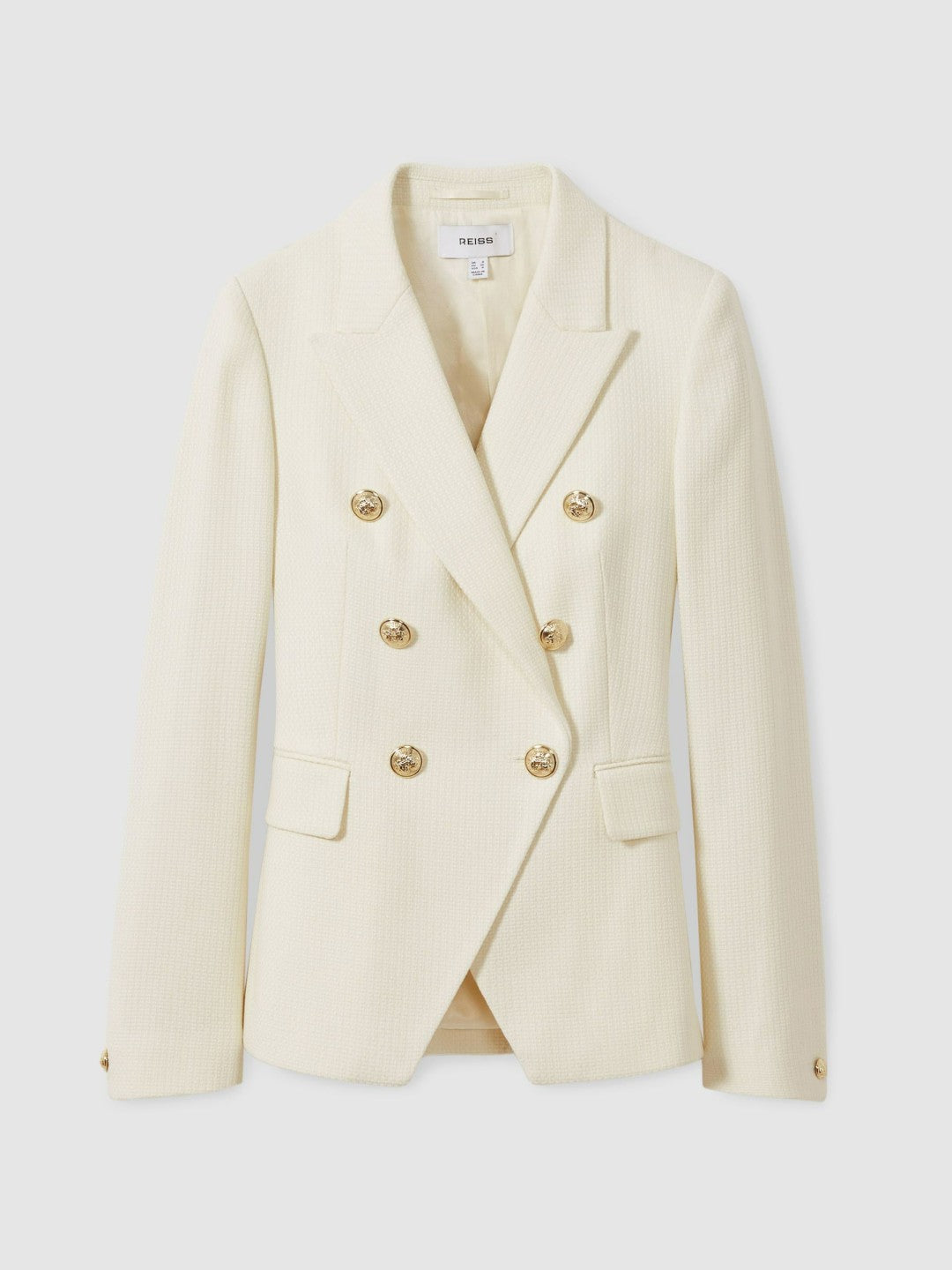 Tailored Fit Textured Double Breasted Blazer in White Women | Reiss
