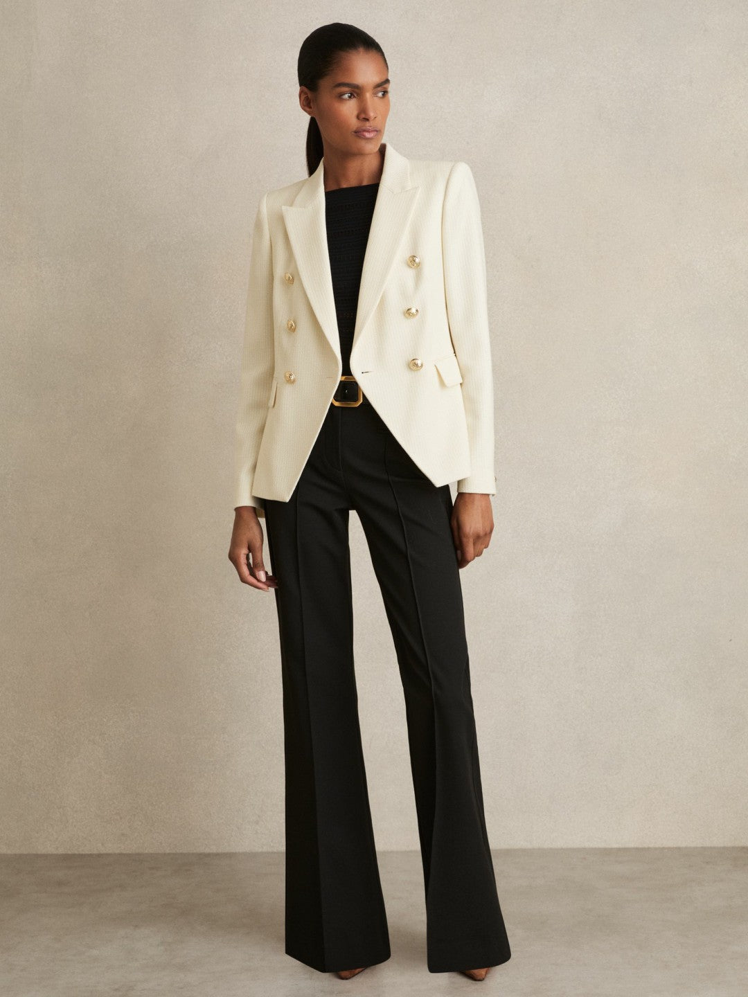 Tailored Fit Textured Double Breasted Blazer in White Women | Reiss