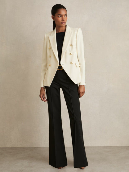 Tailored Fit Textured Double Breasted Blazer in White Women | Reiss