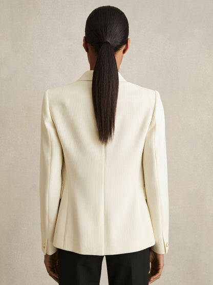 Tailored Fit Textured Double Breasted Blazer in White Women | Reiss