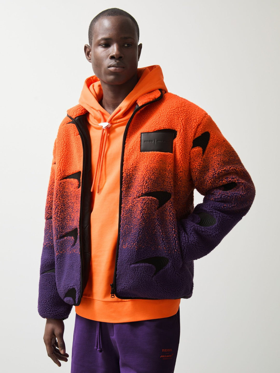 Unisex Fit McLaren F1 Team Ombré Fleece Jacket in Papaya Orange/Purple Men | Reiss
