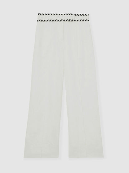 Linen Wide-Leg Whipstitch Trousers in White Women | Reiss