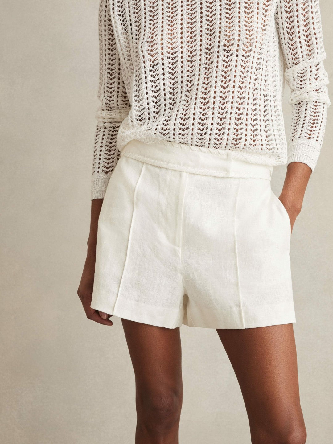 Linen Whipstitch Shorts in White Women | Reiss