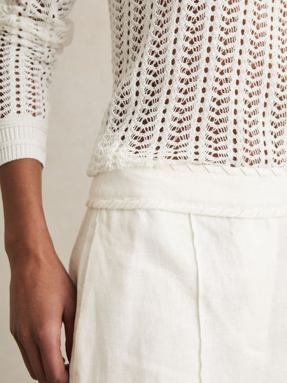 Linen Whipstitch Shorts in White Women | Reiss