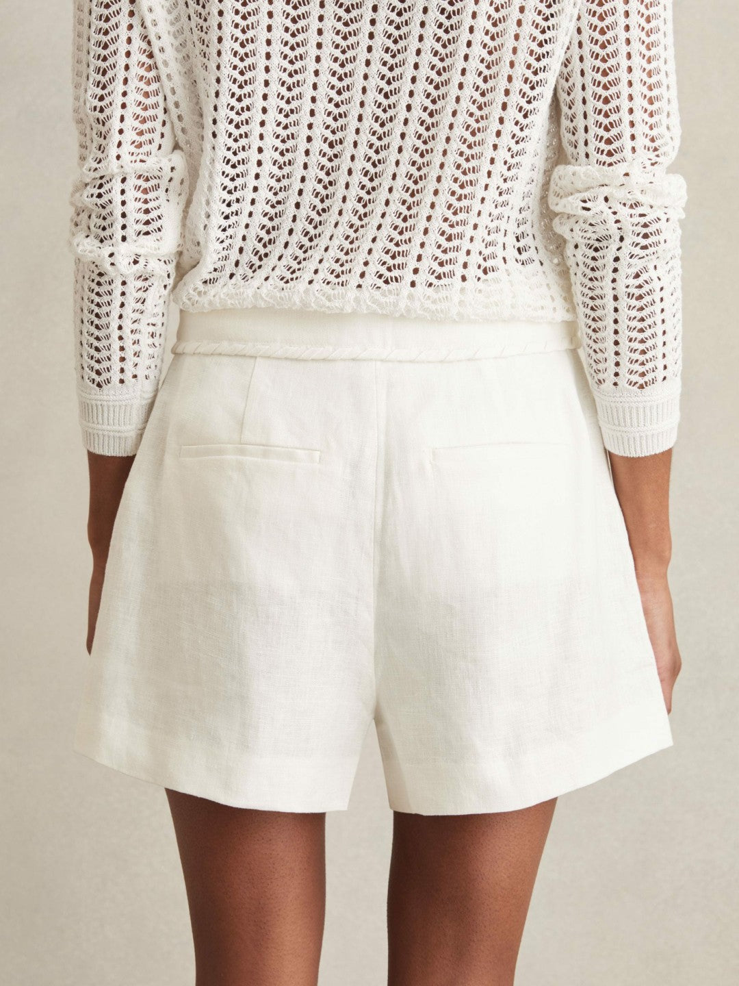 Linen Whipstitch Shorts in White Women | Reiss