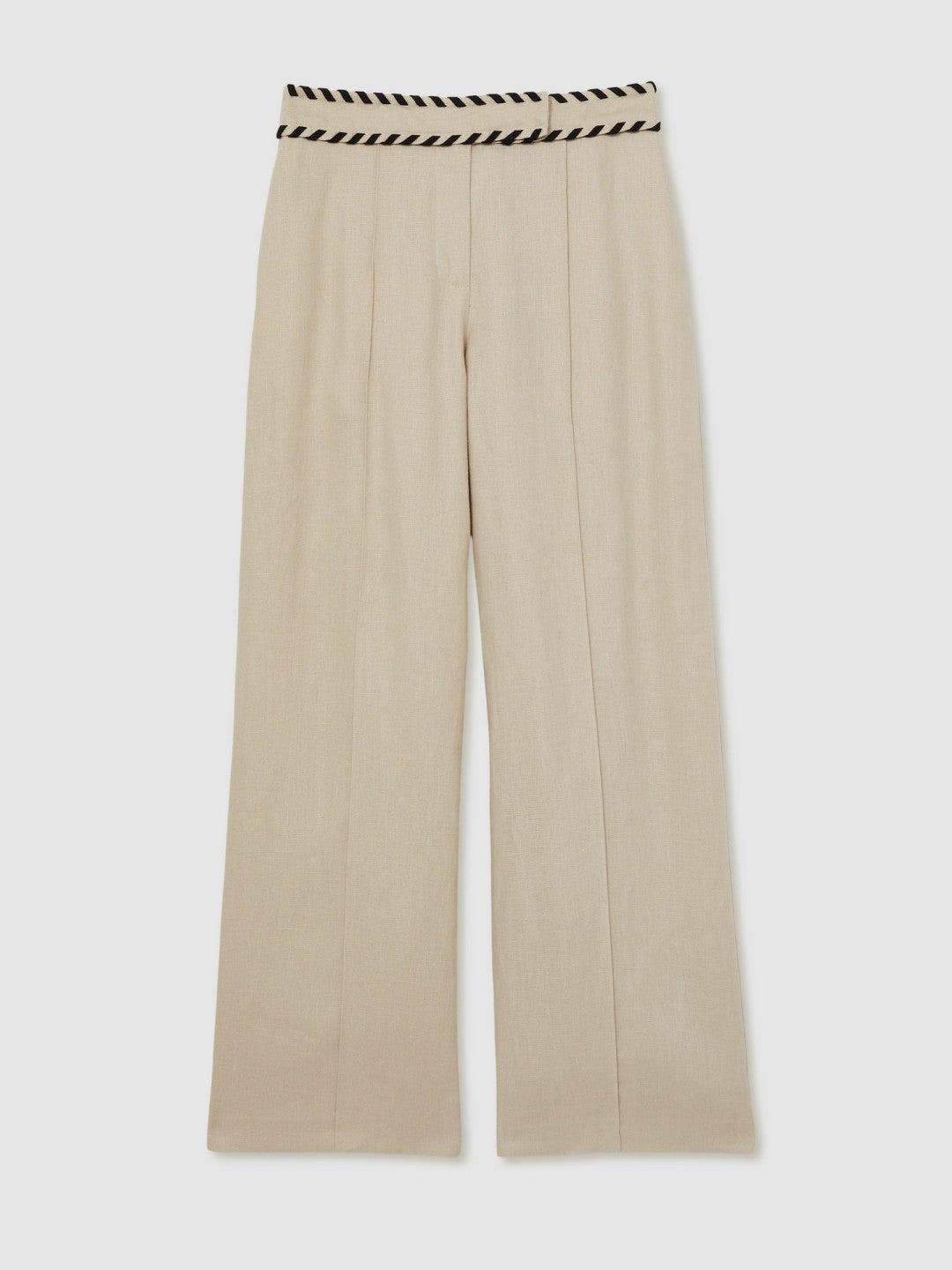 Linen Wide-Leg Whipstitch Trousers in Neutral Women | Reiss