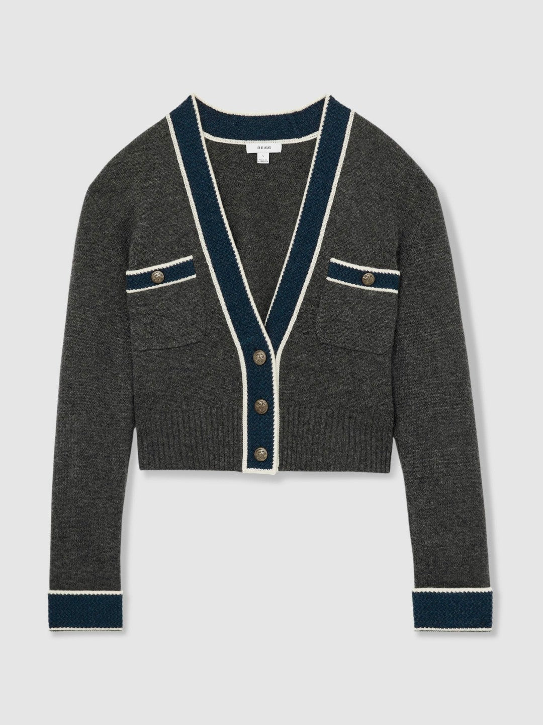Wool-Cashmere Tipped V-Neck Cardigan in Charcoal Women | Reiss