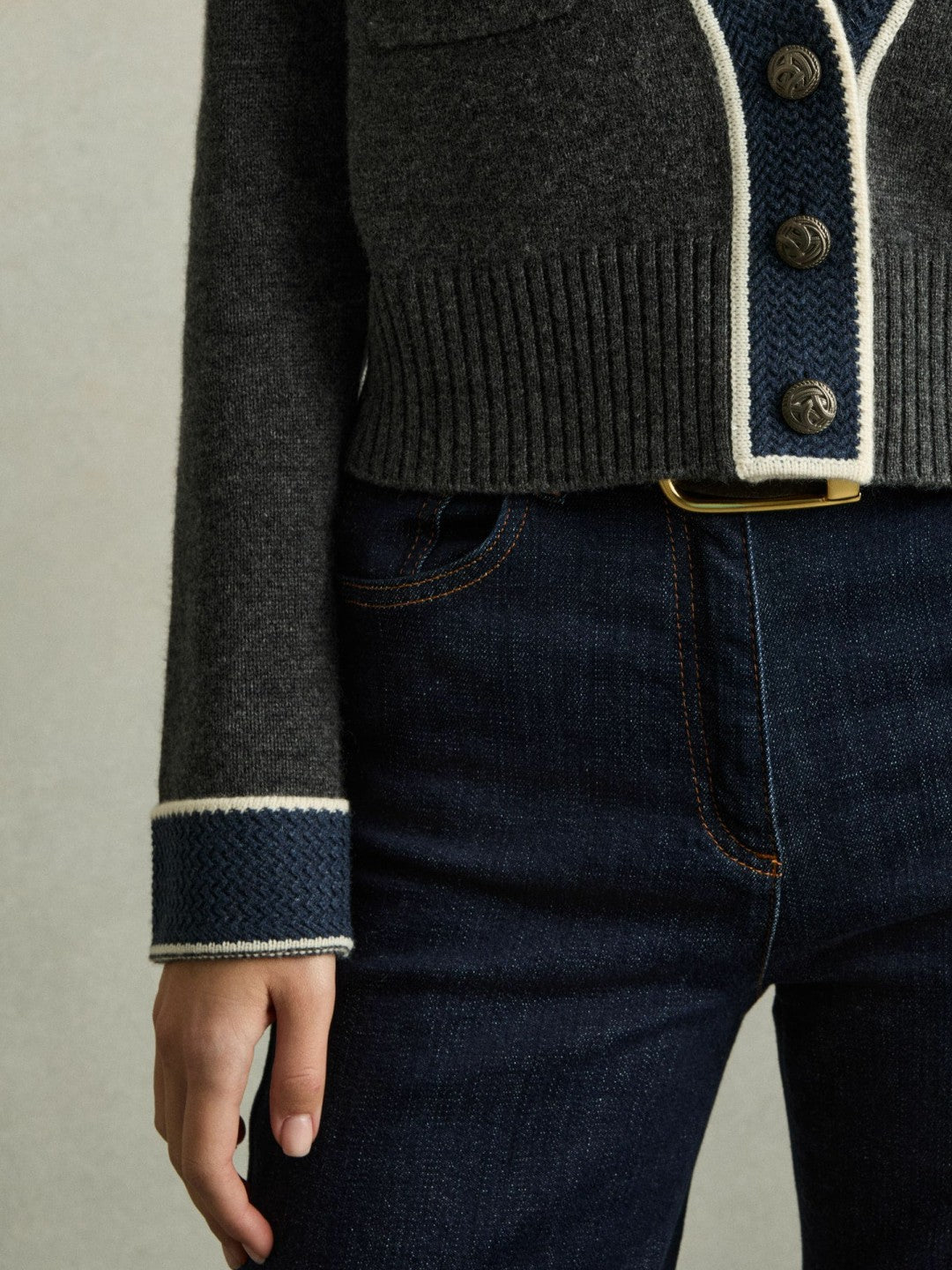 Wool-Cashmere Tipped V-Neck Cardigan in Charcoal Women | Reiss