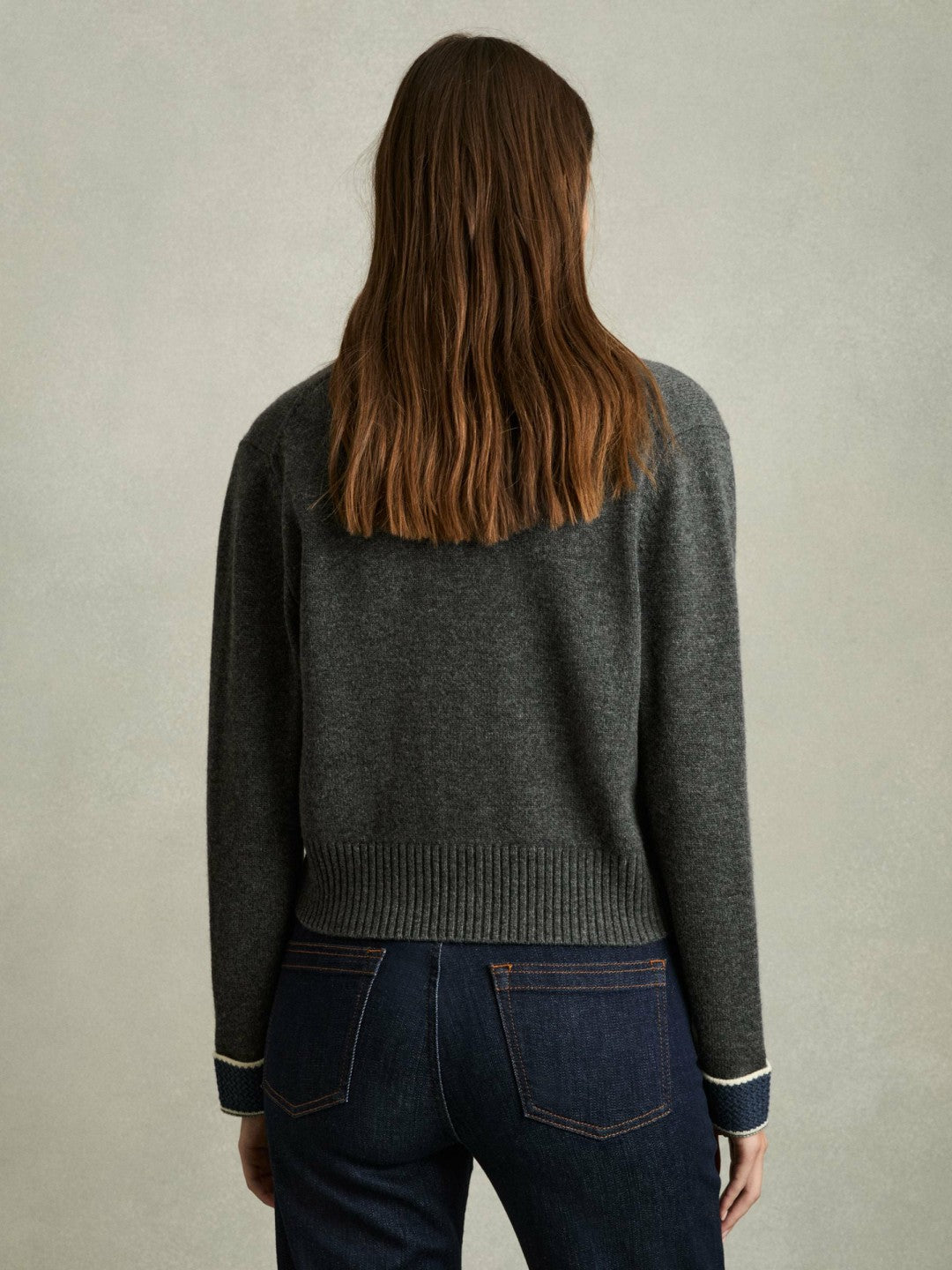 Wool-Cashmere Tipped V-Neck Cardigan in Charcoal Women | Reiss