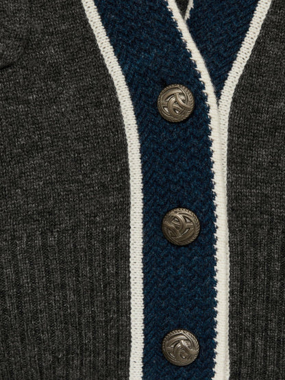 Wool-Cashmere Tipped V-Neck Cardigan in Charcoal Women | Reiss