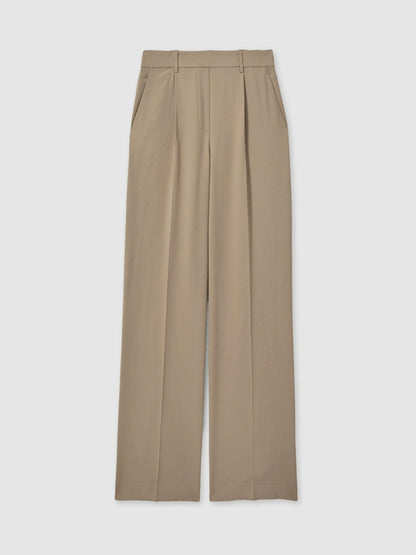 Elasticated-Waist Wide-Leg Twill Trousers in Mink Neutral Women | Reiss